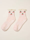 🍒 Cherry Ruffle Grip Sock [Baby Pink], Pilates Socks