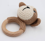 Wooden Baby Rattle Crochet Toy - Puppy