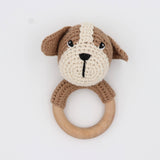 Wooden Baby Rattle Crochet Toy - Puppy