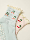 🍒 Cherry Ruffle Grip Sock [Baby Blue]