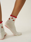 🍓 Strawberry Ruffle Grip Sock, Pilates Socks