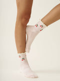 🍒 Cherry Ruffle Grip Sock [Baby Pink], Pilates Socks