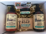 Fredericksburg Farms Goat Milk  Rosemary Mint Scented Body Care gift 4 Pack (Pump Soap, Lotion, Bar Soap and Hand Cream)